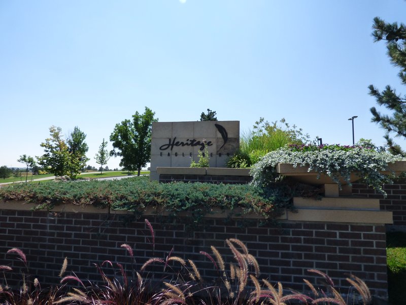 The Heritage Eagle Bend entry monument in Aurora, Colorado