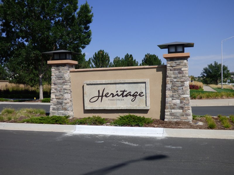 The Heritage Todd Creek entry monument in Thornton, Colorado